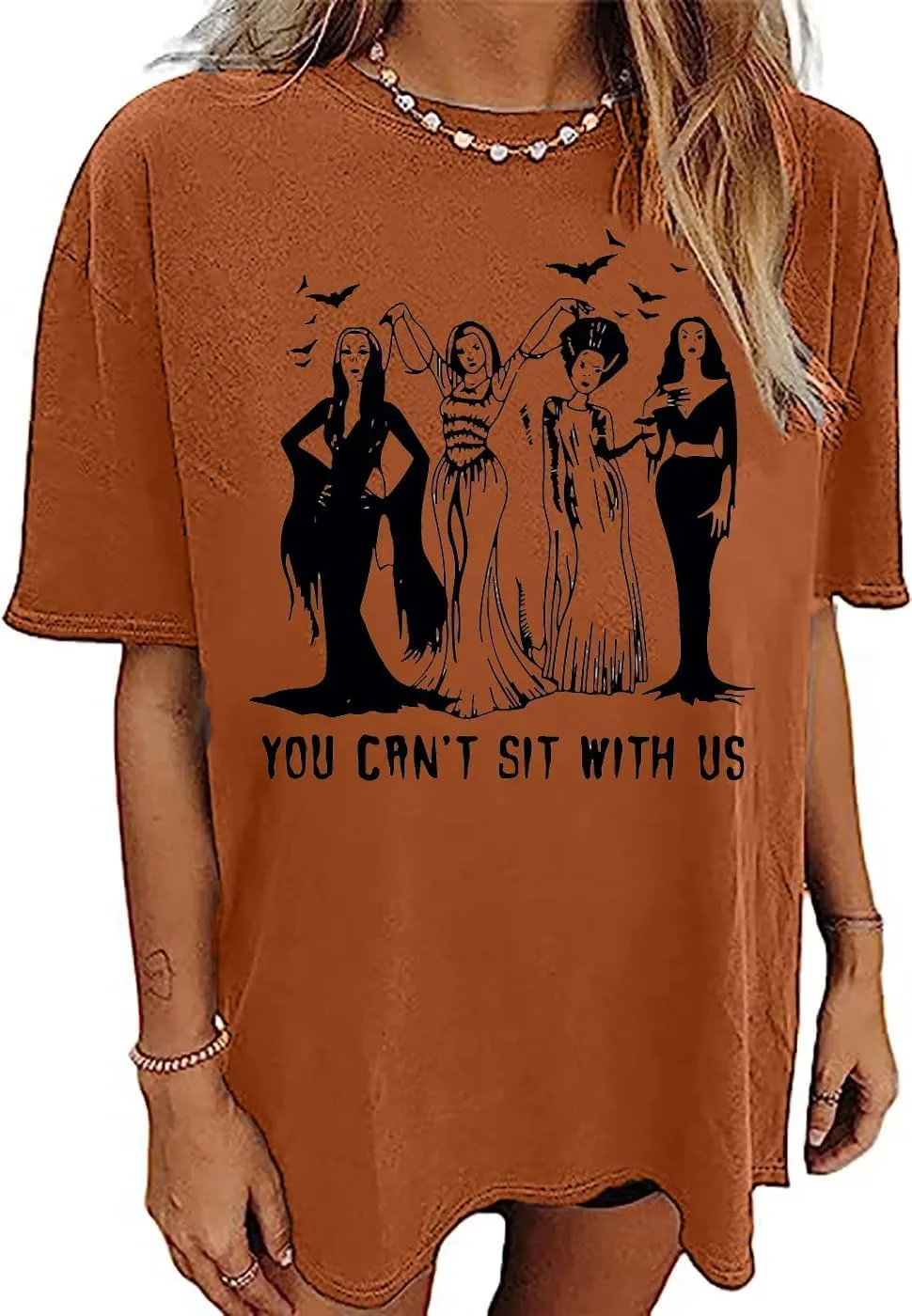 Oversized Ghoul Gang T-Shirt Women You Can't Sit with Us Vintage Goth Queen Graphic Tshirt Halloween Party Fall Top