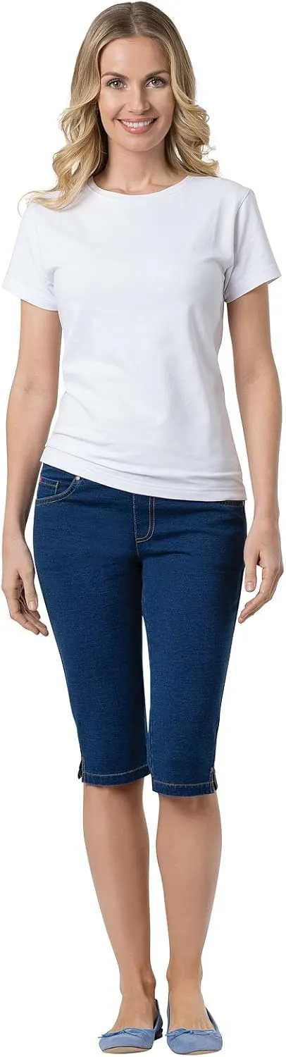 PajamaJeans Ladies Bermuda Shorts for Women - Pedal Pushers for Women Knee Length Shorts - Pull on Shorts Women with Pockets