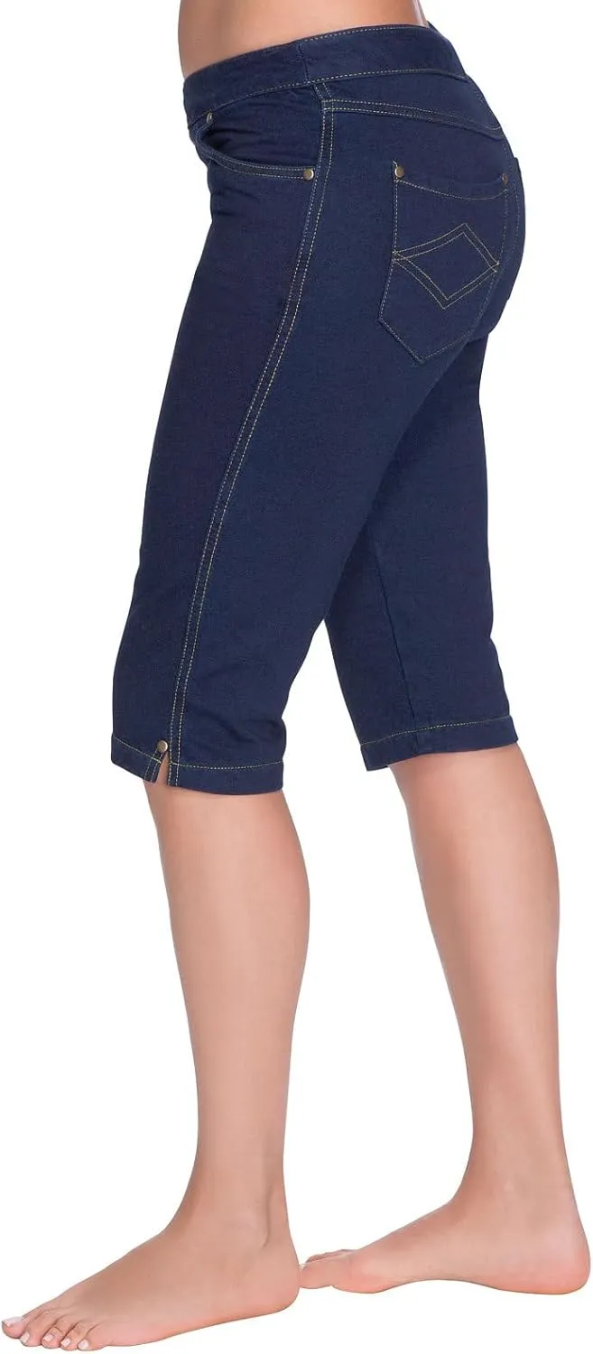 PajamaJeans Ladies Bermuda Shorts for Women - Pedal Pushers for Women Knee Length Shorts - Pull on Shorts Women with Pockets