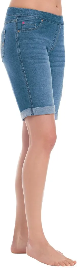 PajamaJeans Summer Knee Length Shorts for Women - Pull On Women's Shorts with Pockets, Stretch Denim Womens Shorts for Ladies