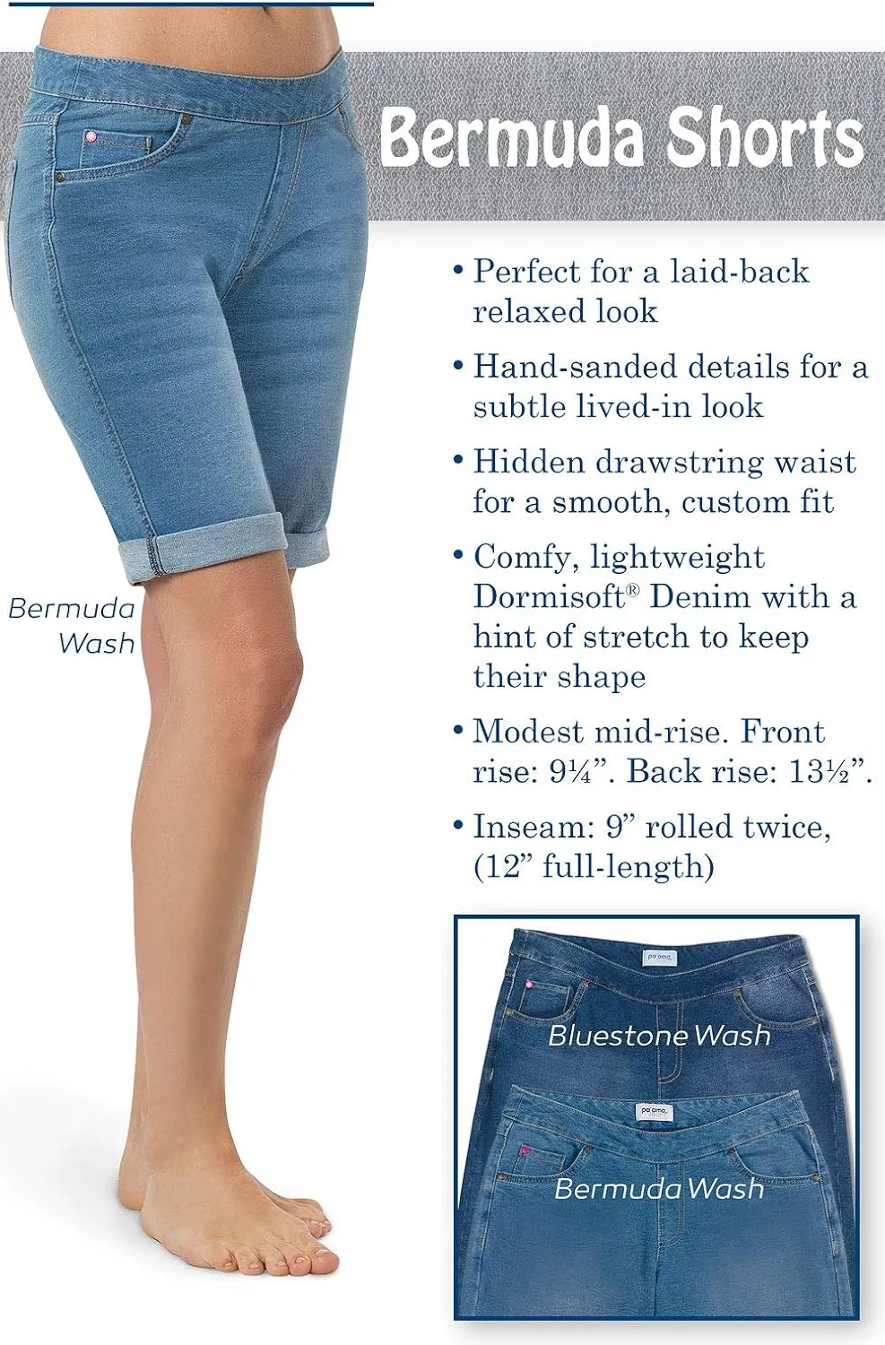 PajamaJeans Summer Knee Length Shorts for Women - Pull On Women's Shorts with Pockets, Stretch Denim Womens Shorts for Ladies