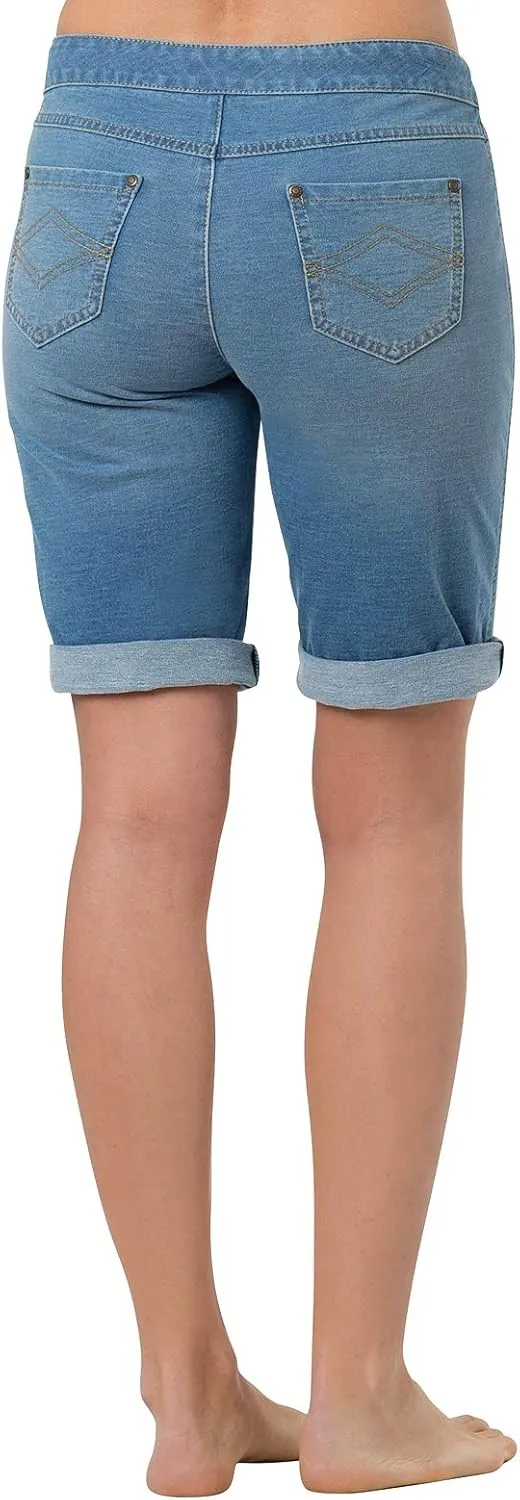 PajamaJeans Summer Knee Length Shorts for Women - Pull On Women's Shorts with Pockets, Stretch Denim Womens Shorts for Ladies
