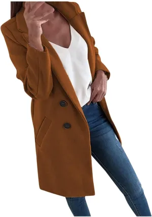 Pea Coats For Women,2024 Trendy Classic Notched Lapel Collar Double Breasted Trench Coat Mid Slim Fit Winter Coats