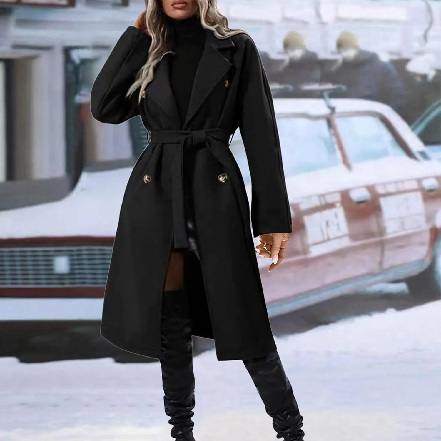 Peacoat Womens Coat Winter Wool Blend Coat Trendy Oversized Open Front Thick Long Trench Overcoat