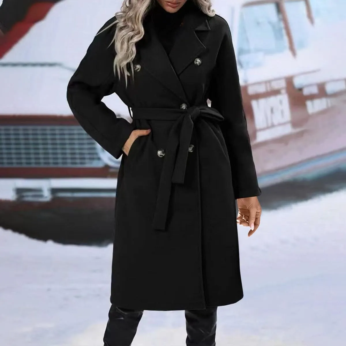 Peacoat Womens Coat Winter Wool Blend Coat Trendy Oversized Open Front Thick Long Trench Overcoat
