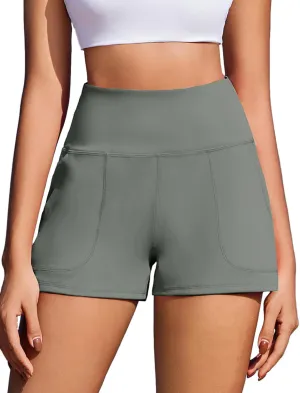 PINSPARK Workout Shorts Women Wide Leg Athletic Shorts High Waisted Yoga Shorts Tummy Control Gym Short with Pockets