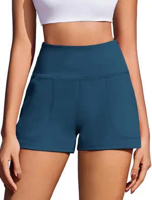 PINSPARK Workout Shorts Women Wide Leg Athletic Shorts High Waisted Yoga Shorts Tummy Control Gym Short with Pockets