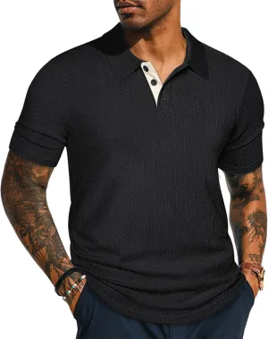 PJ PAUL JONES Mens Polo Shirts Short Sleeve Textured Polo T Shirt Summer Casual Knitted Golf Shirt