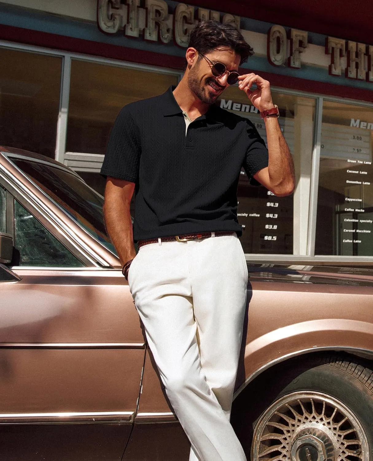 PJ PAUL JONES Mens Polo Shirts Short Sleeve Textured Polo T Shirt Summer Casual Knitted Golf Shirt