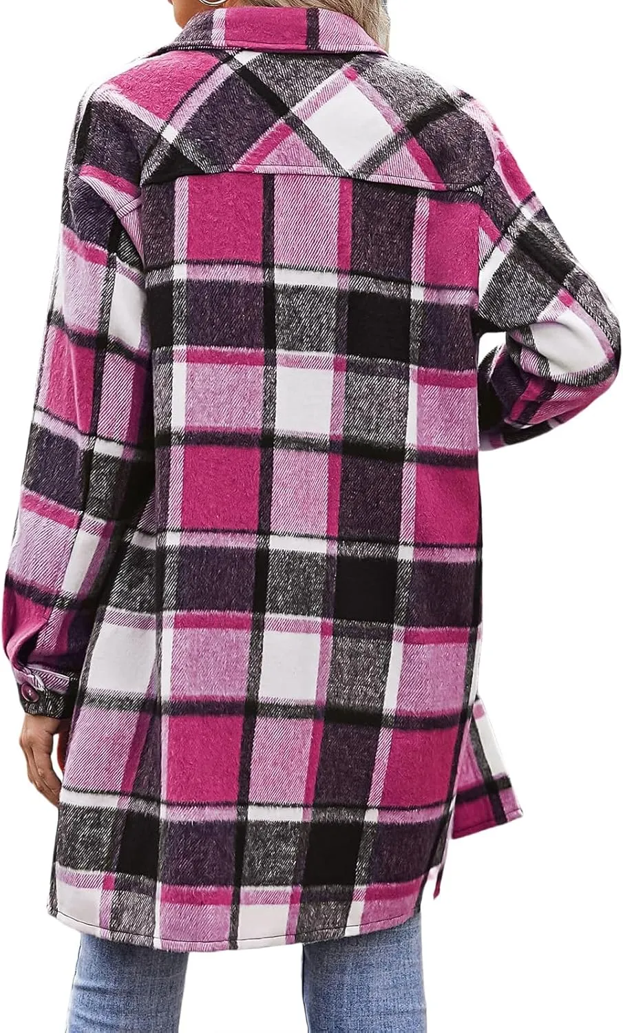 Plaid Shirts for Women Oversized Long Trench Coat Button Down Shirt Lightweight Long Sleeve Outerwear Winter Trendy