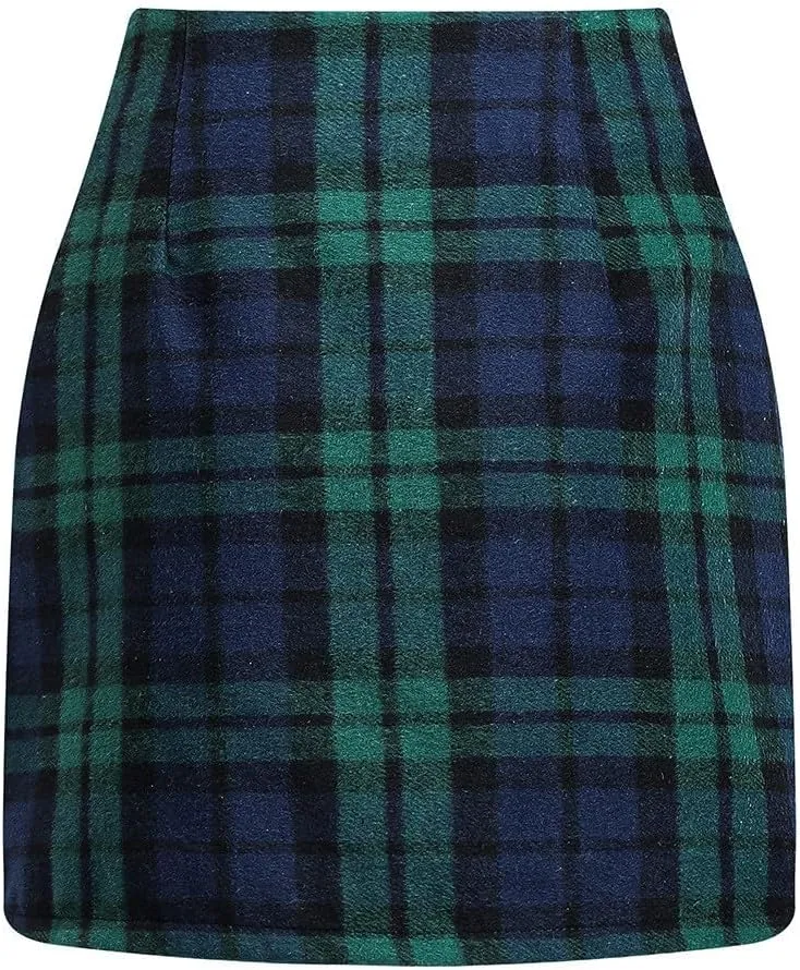 Plaid Skirts for Women Fall High Waisted Wool Christmas Skirts Y2k Sexy Tight Bodycon Mini Tartan Pencil Skirt