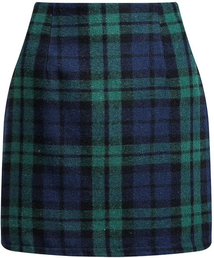 Plaid Skirts for Women Fall High Waisted Wool Christmas Skirts Y2k Sexy Tight Bodycon Mini Tartan Pencil Skirt