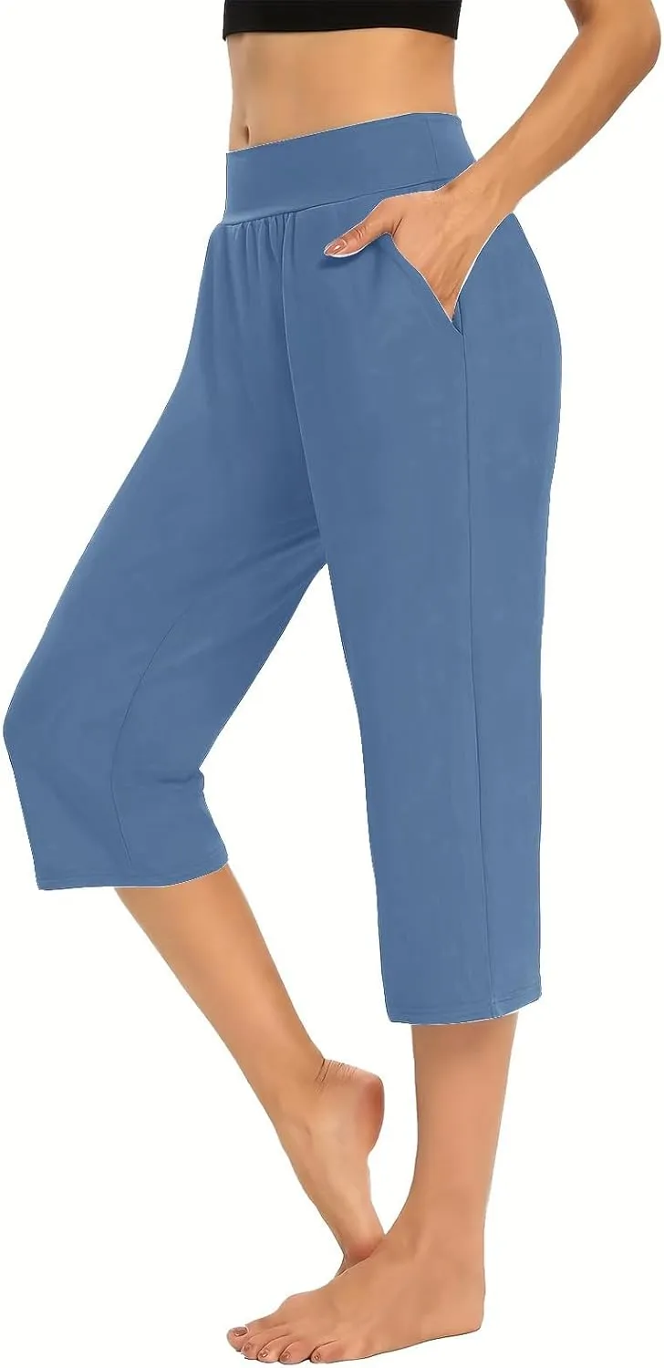 Pull On Capris for Women Dressy Casual Stretch Lightweight Capri Elastic High Waist Lounge Pants 2025 Summer