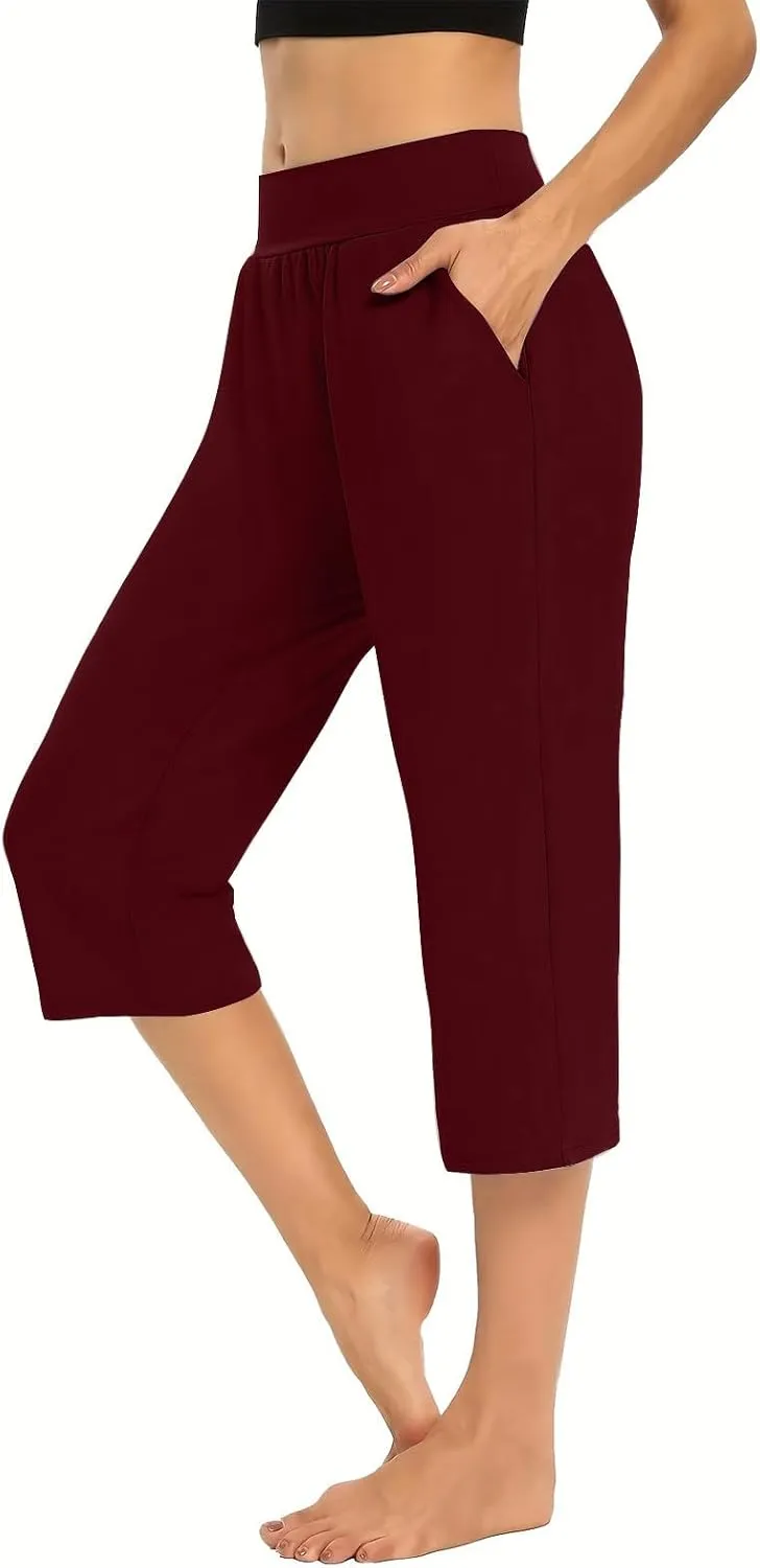 Pull On Capris for Women Dressy Casual Stretch Lightweight Capri Elastic High Waist Lounge Pants 2025 Summer