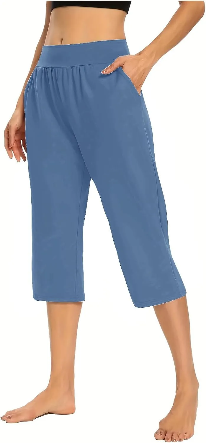 Pull On Capris for Women Dressy Casual Stretch Lightweight Capri Elastic High Waist Lounge Pants 2025 Summer