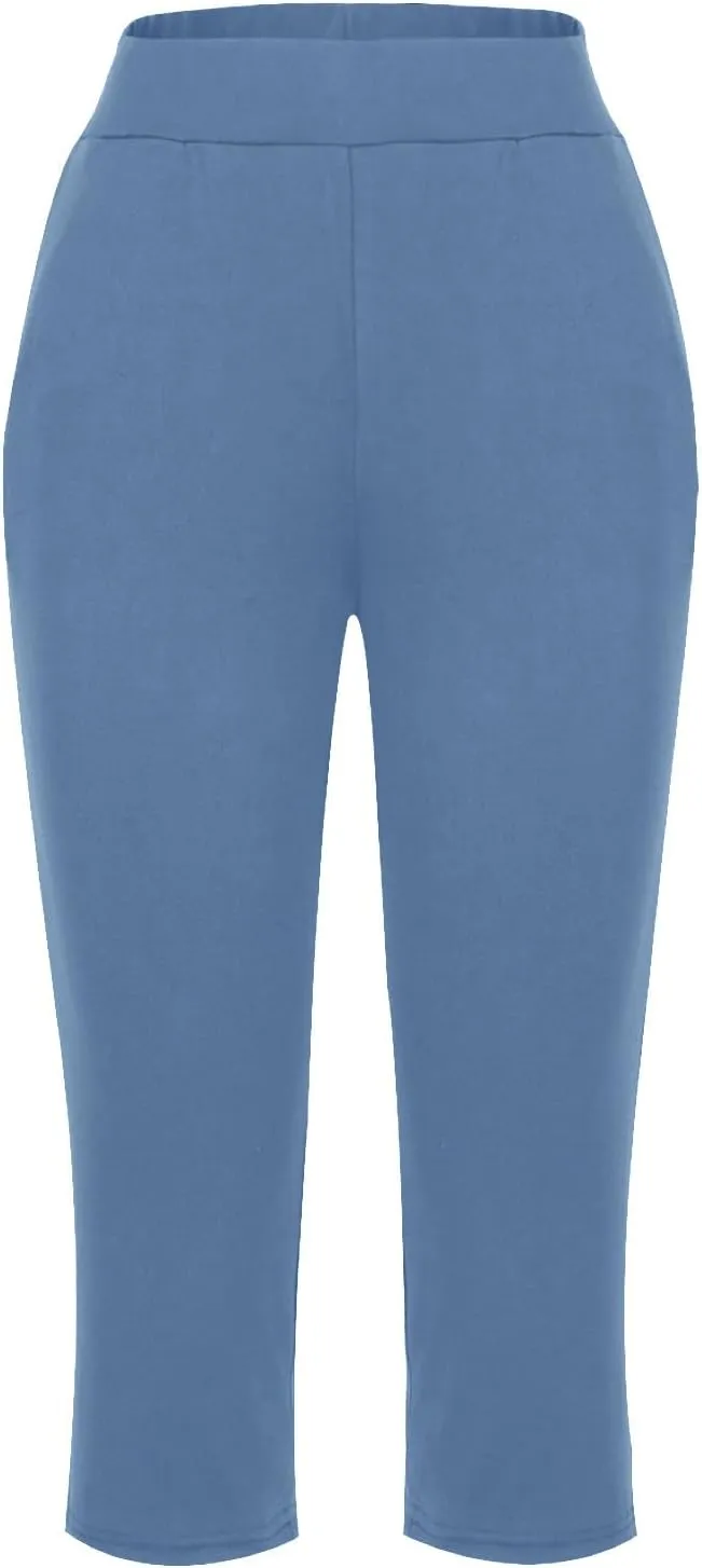 Pull On Capris for Women Dressy Casual Stretch Lightweight Capri Elastic High Waist Lounge Pants 2025 Summer