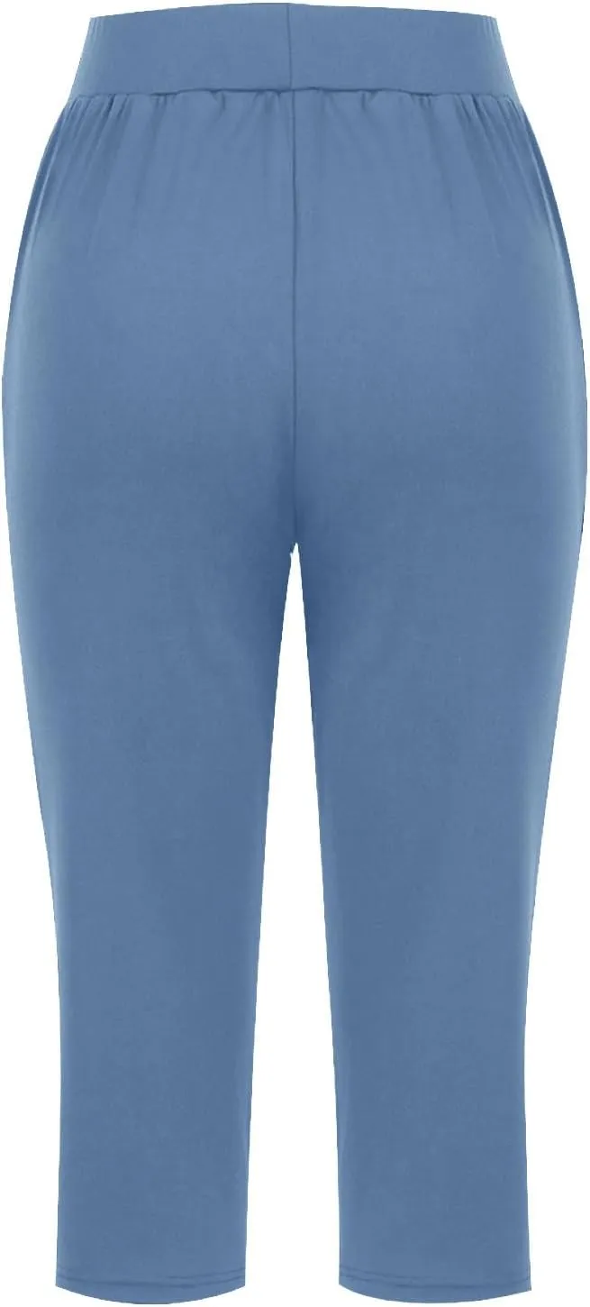 Pull On Capris for Women Dressy Casual Stretch Lightweight Capri Elastic High Waist Lounge Pants 2025 Summer