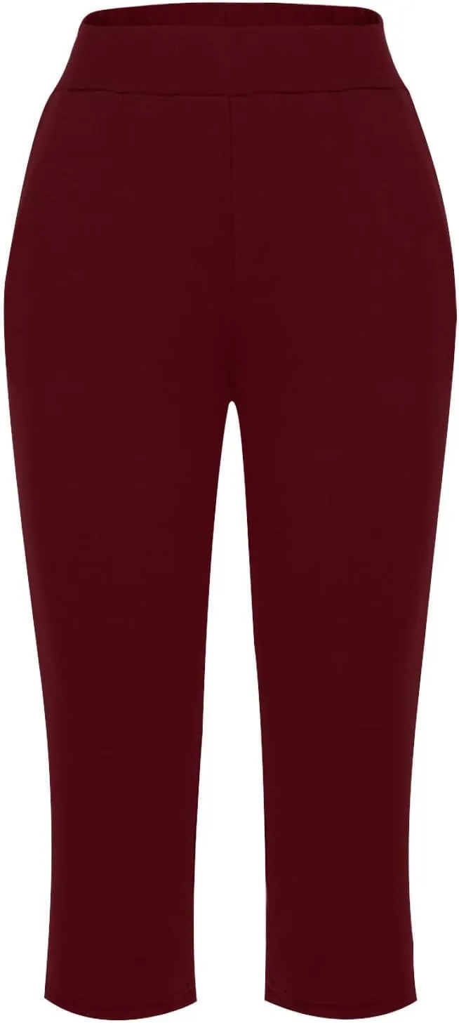 Pull On Capris for Women Dressy Casual Stretch Lightweight Capri Elastic High Waist Lounge Pants 2025 Summer