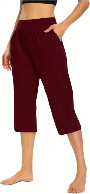 Pull On Capris for Women Dressy Casual Stretch Lightweight Capri Elastic High Waist Lounge Pants 2025 Summer