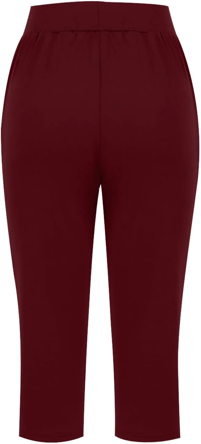 Pull On Capris for Women Dressy Casual Stretch Lightweight Capri Elastic High Waist Lounge Pants 2025 Summer