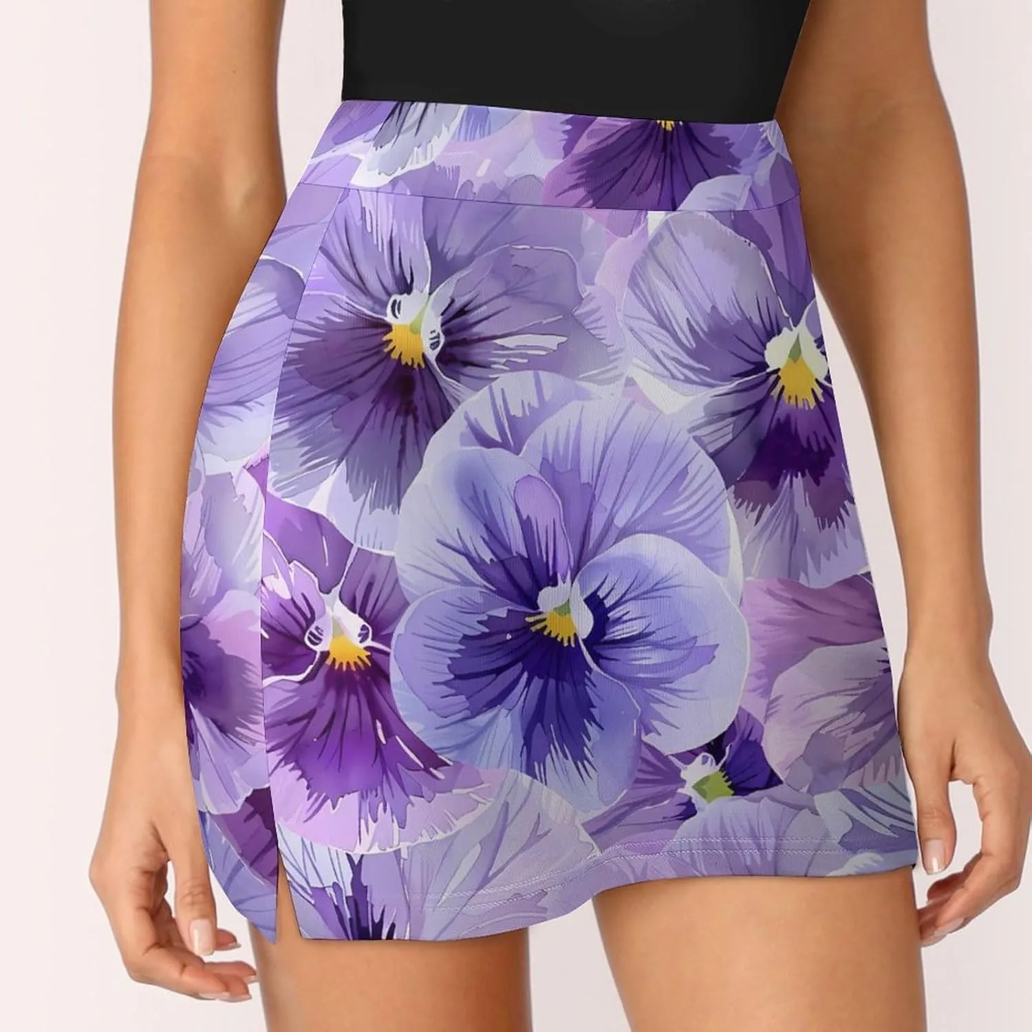 Purple Pansy Floral Women's Skort Athletic Skirt Golf Skorts A-line Skirts with Built-in Shorts Pockets