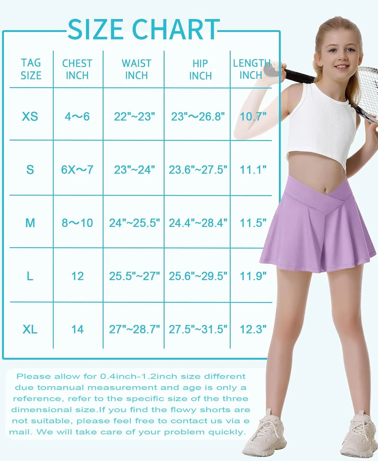 QooNoo Girls Athletic Shorts Flowy Running Shorts with Pockets V Crossover 2 in 1 Girls Tennis Shorts Butterfly Skorts