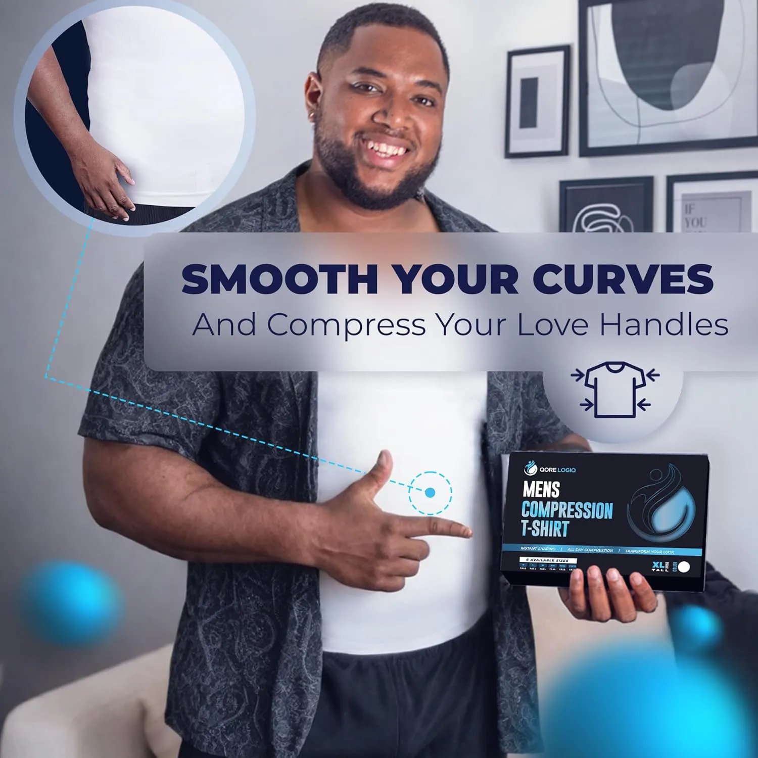 QORE LOGIQ Gynecomastia Short Sleeve Slimming Compression Shirt Men, Shapewear Mens Compression Shirt, Tank Top Body Shaper