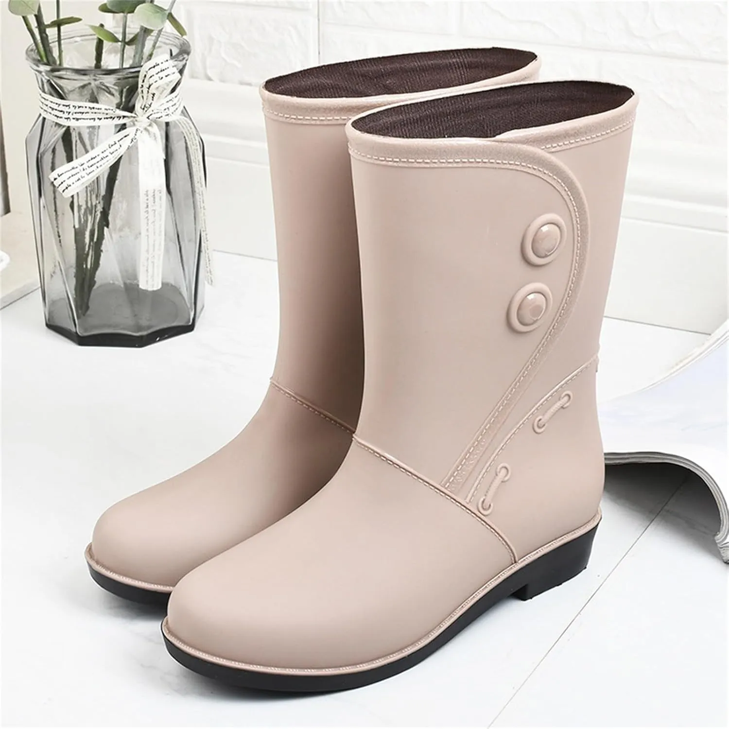 Rain Boots Women Waterproof Winter Rubber Rain Boots for Women Mid Calf Lightweight Garden Shoes
