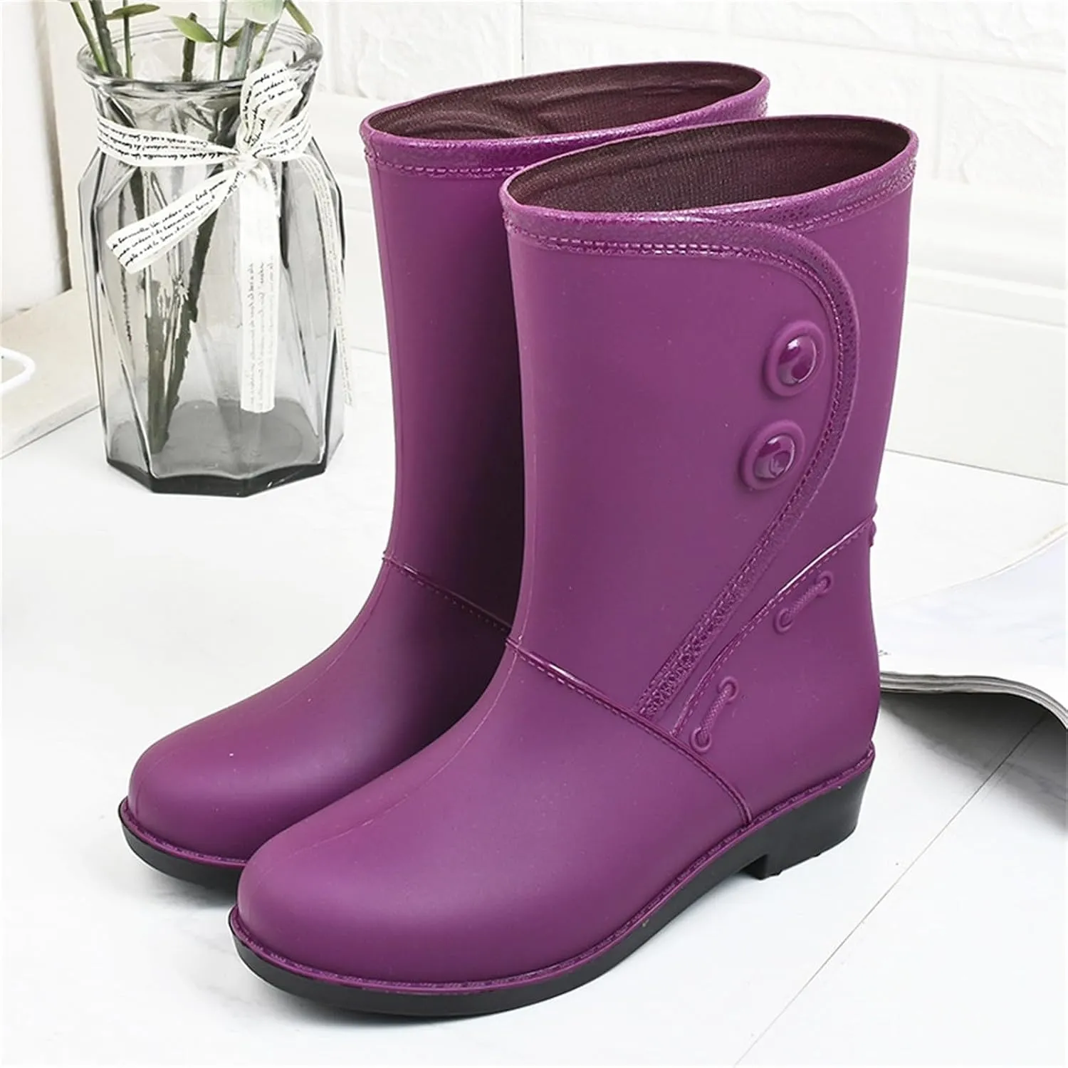 Rain Boots Women Waterproof Winter Rubber Rain Boots for Women Mid Calf Lightweight Garden Shoes