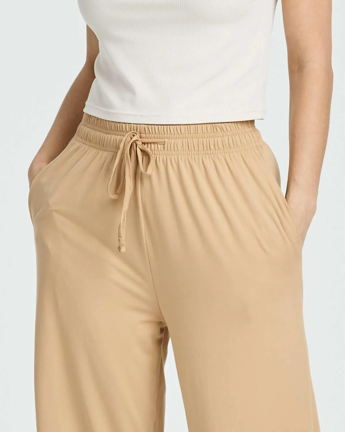 Real Essentials 3 Pack: Women's Ultra-Soft Wide Leg Loose Capri Open Bottom Pants - Yoga Lounge Pockets(Available in Plus)