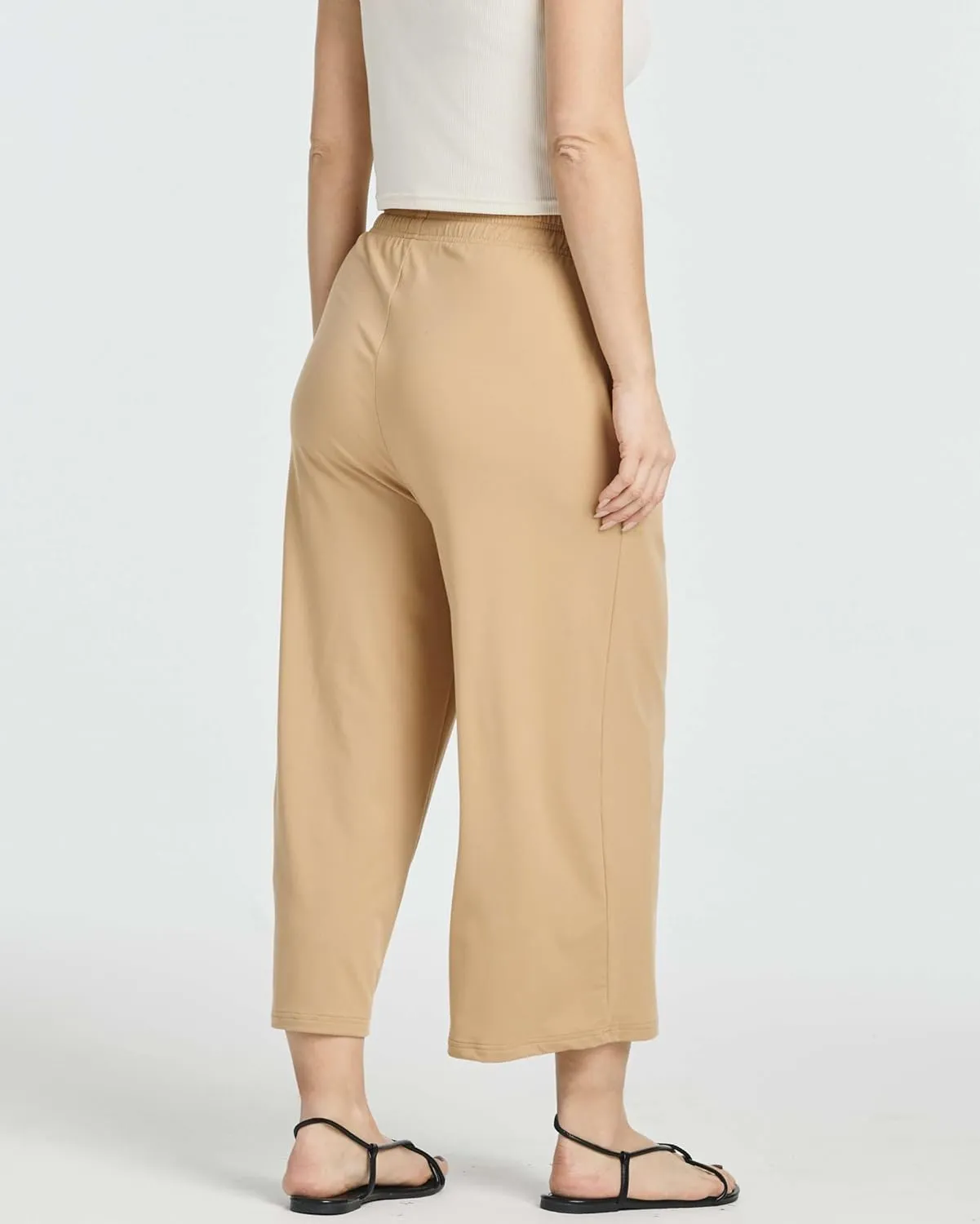 Real Essentials 3 Pack: Women's Ultra-Soft Wide Leg Loose Capri Open Bottom Pants - Yoga Lounge Pockets(Available in Plus)