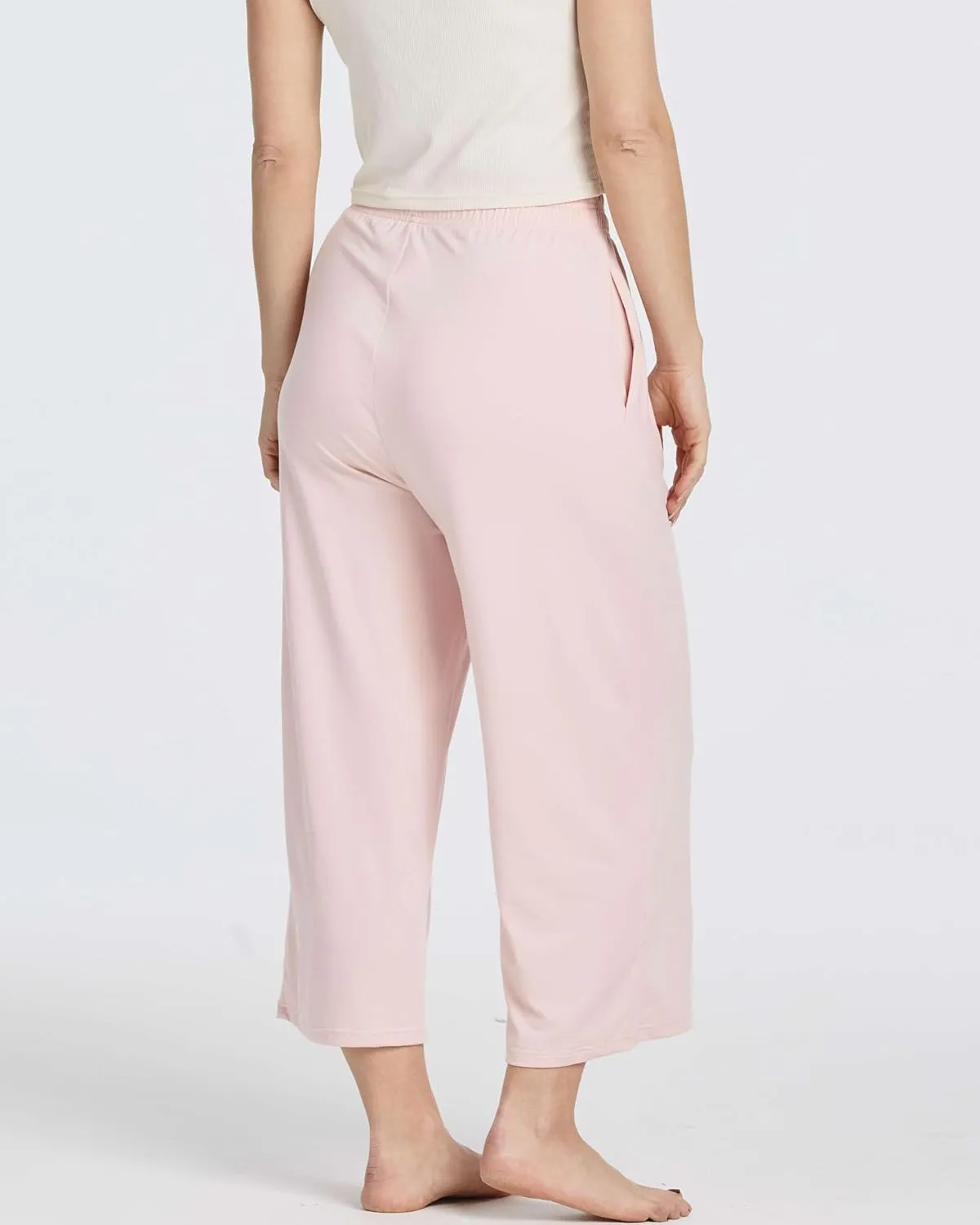 Real Essentials 3 Pack: Women's Ultra-Soft Wide Leg Loose Capri Open Bottom Pants - Yoga Lounge Pockets(Available in Plus)