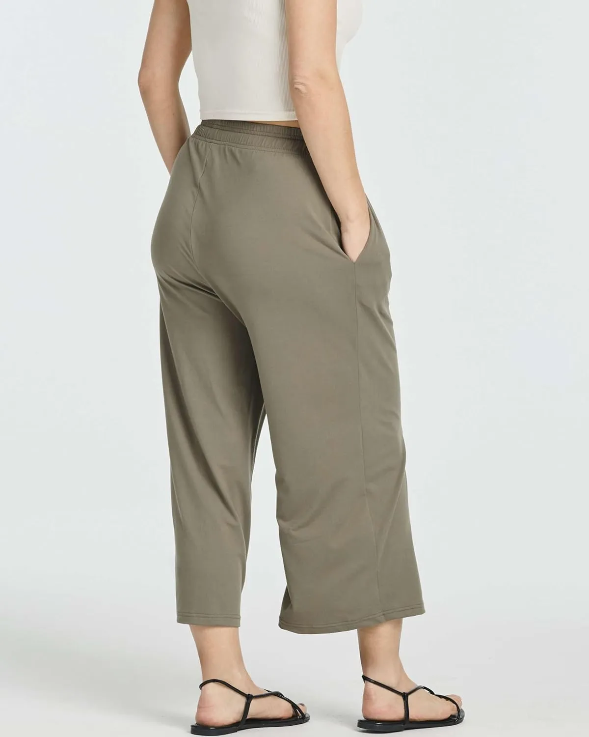 Real Essentials 3 Pack: Women's Ultra-Soft Wide Leg Loose Capri Open Bottom Pants - Yoga Lounge Pockets(Available in Plus)