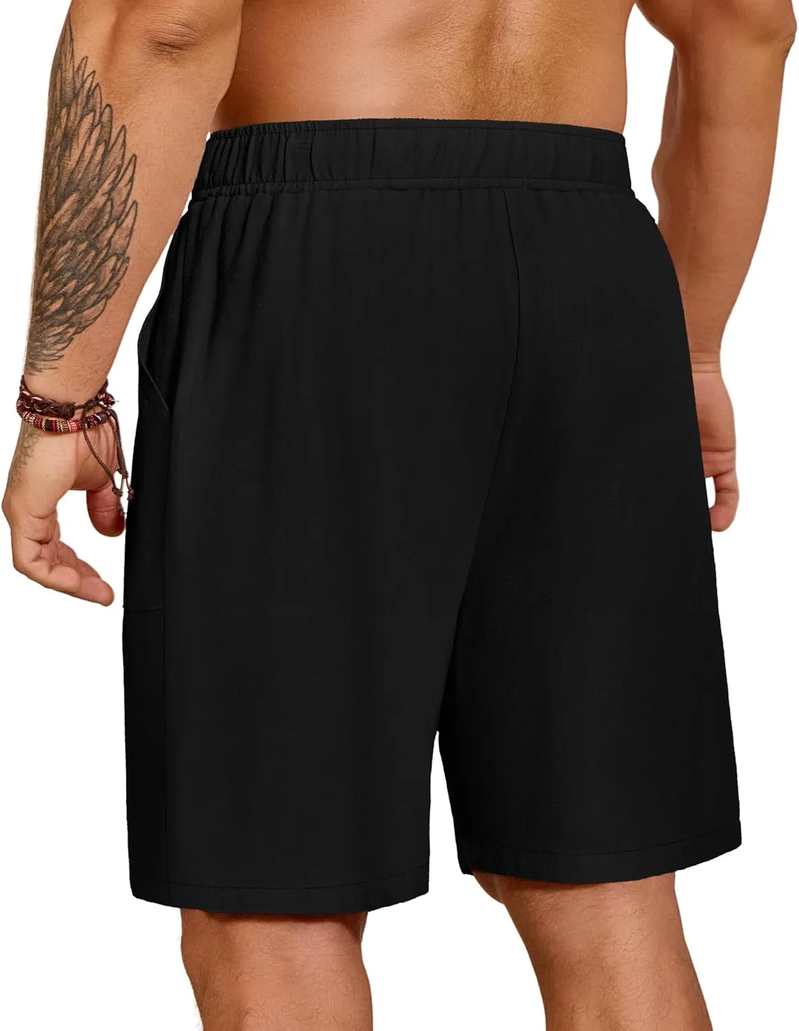 Riyiper 2 Pack Men's Big and Tall Linen Shorts, Drawstring Casual Shorts with Pockets Elastic Waist Beach Summer Shorts