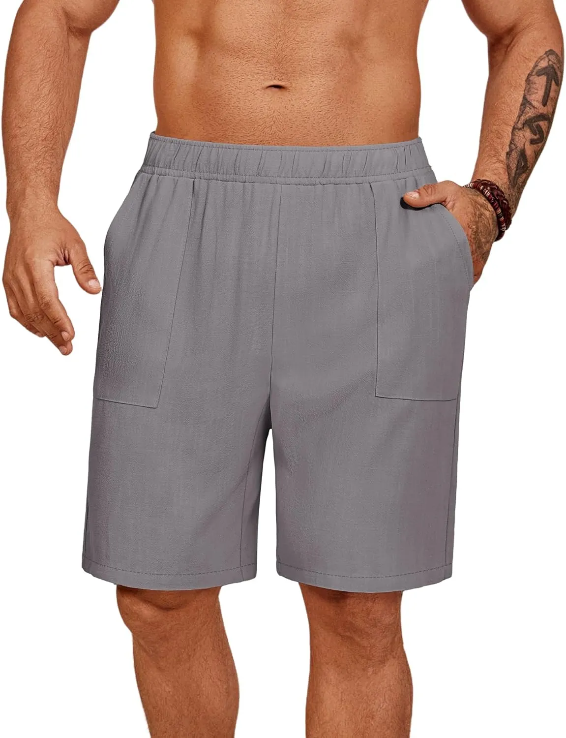 Riyiper 2 Pack Men's Big and Tall Linen Shorts, Drawstring Casual Shorts with Pockets Elastic Waist Beach Summer Shorts