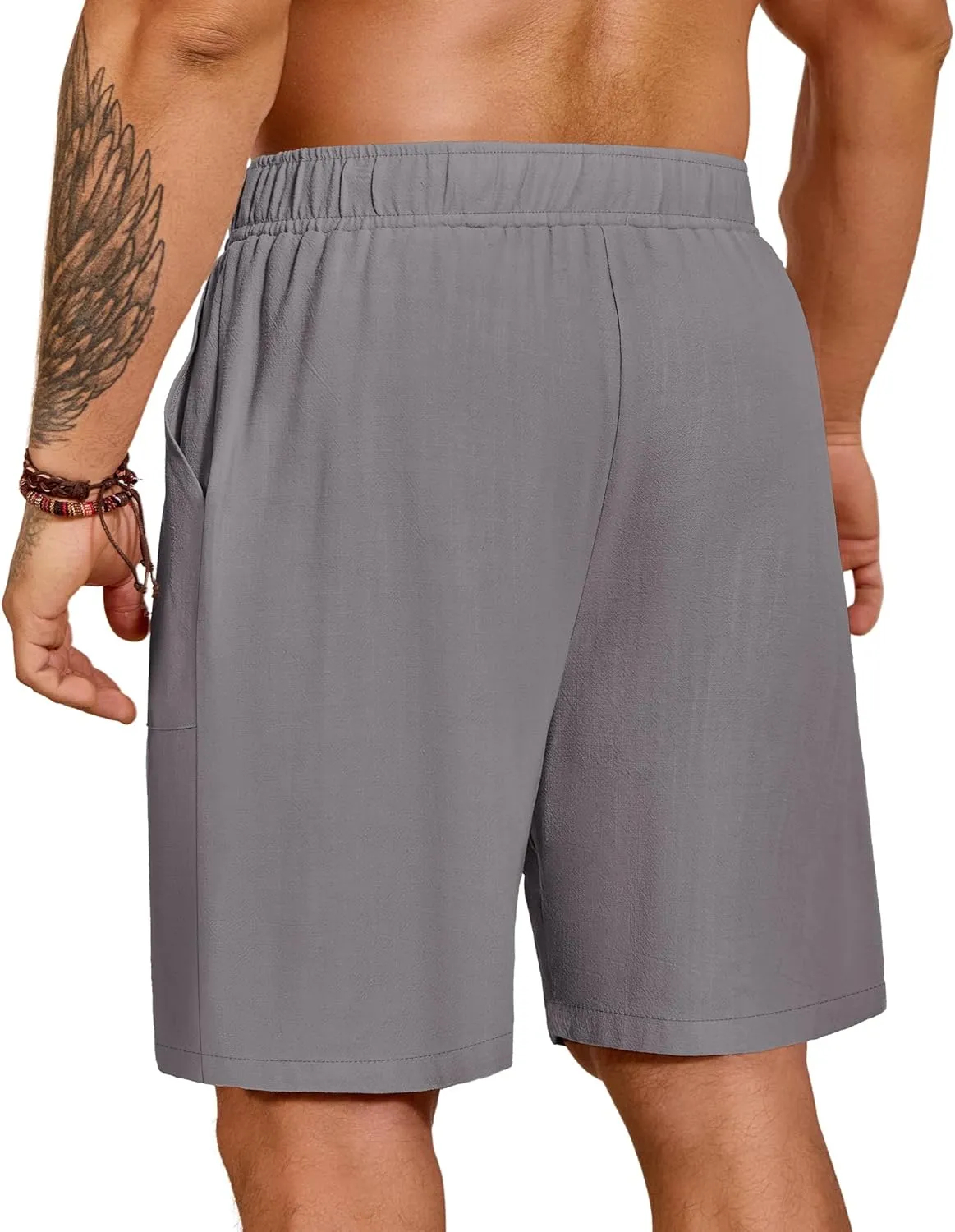 Riyiper 2 Pack Men's Big and Tall Linen Shorts, Drawstring Casual Shorts with Pockets Elastic Waist Beach Summer Shorts