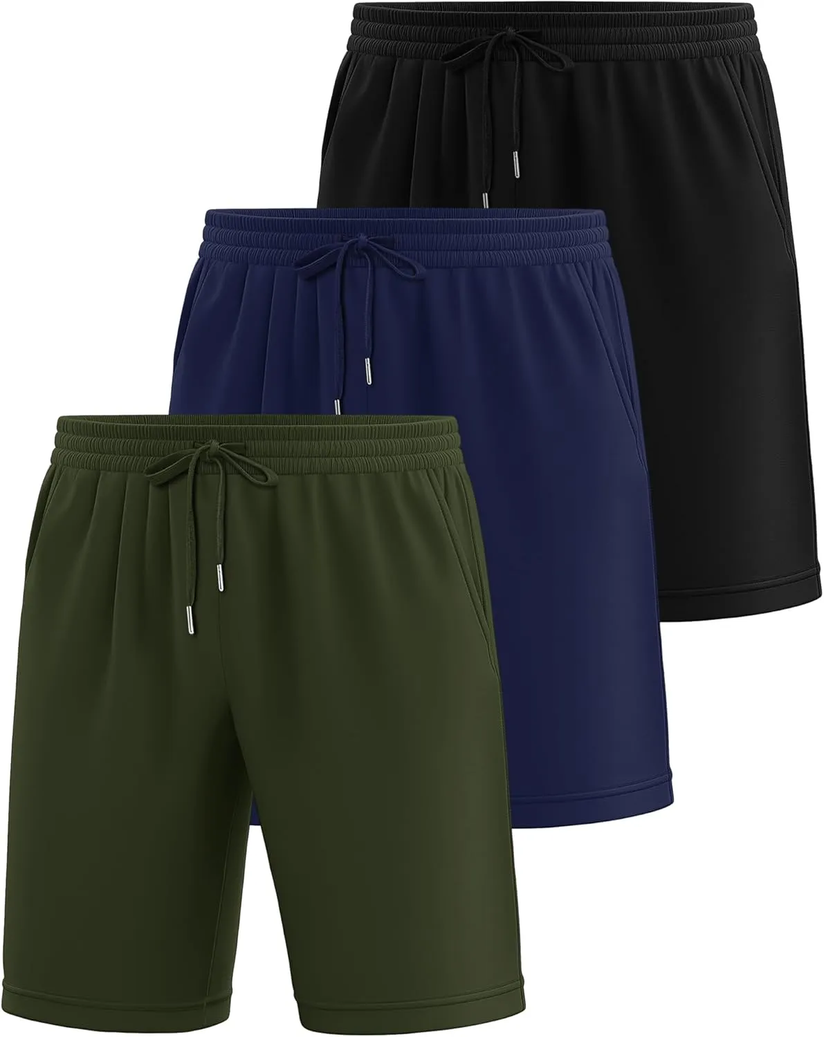 Riyiper 3 Pack Men's Bermuda Athletic Shorts Cotton Casual High Waist Shorts with Pockets Drawstring Knee Length Shorts
