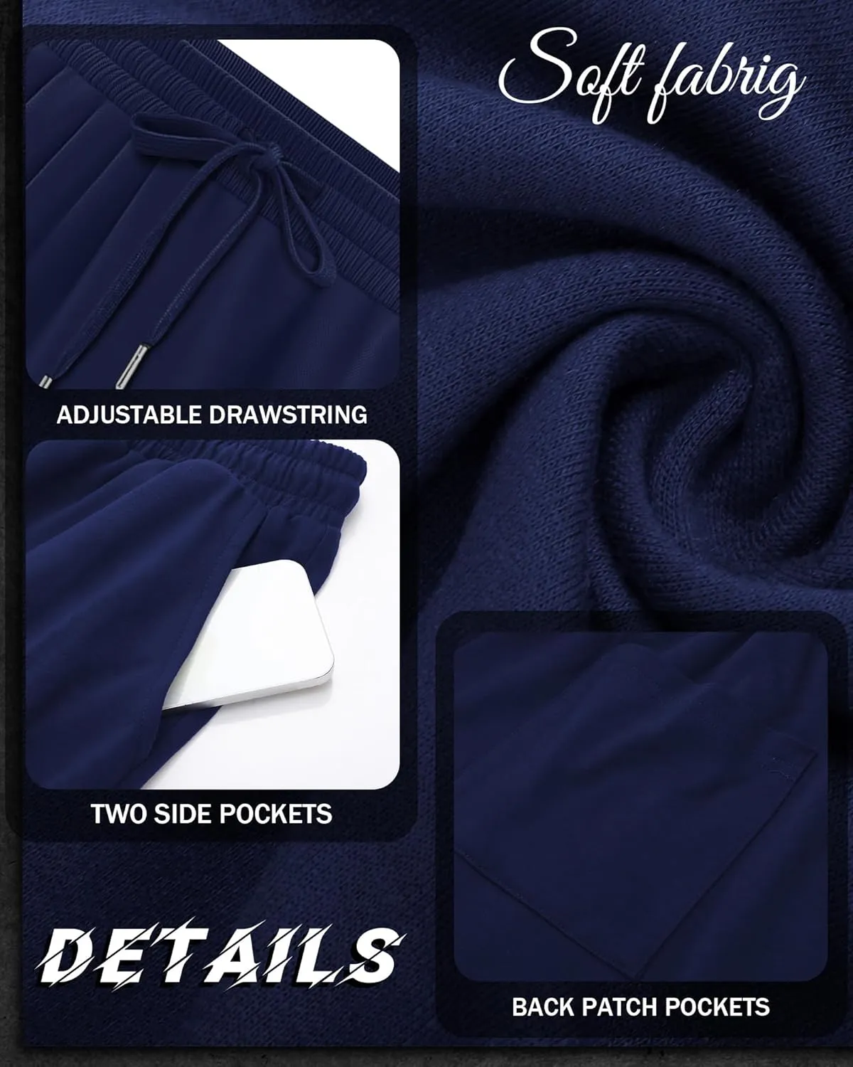 Riyiper 3 Pack Men's Bermuda Athletic Shorts Cotton Casual High Waist Shorts with Pockets Drawstring Knee Length Shorts