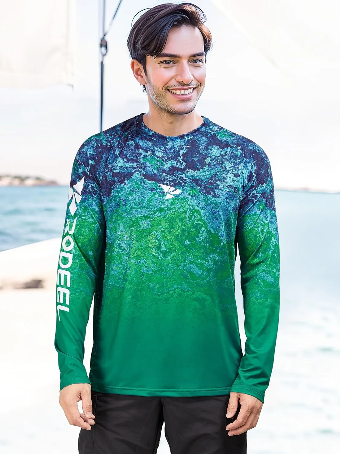Rodeel Mens Loose-Fit Fishing T-Shirt Vented River Bluff Performance Long Sleeve Shirt UPF 50 Sleeve