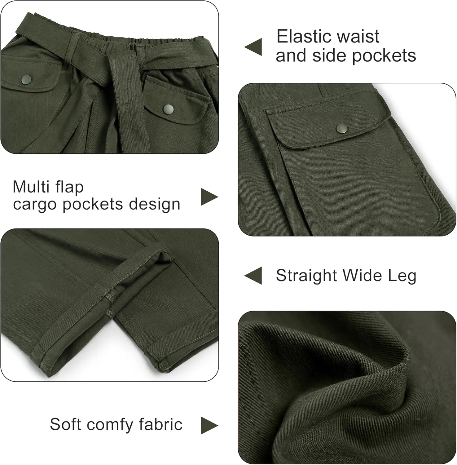 Rolanko Girls Cargo Pants Baggy Y2K Cargo Trousers Jeans Wide Leg Pants with Multi Pockets 4-15 Years