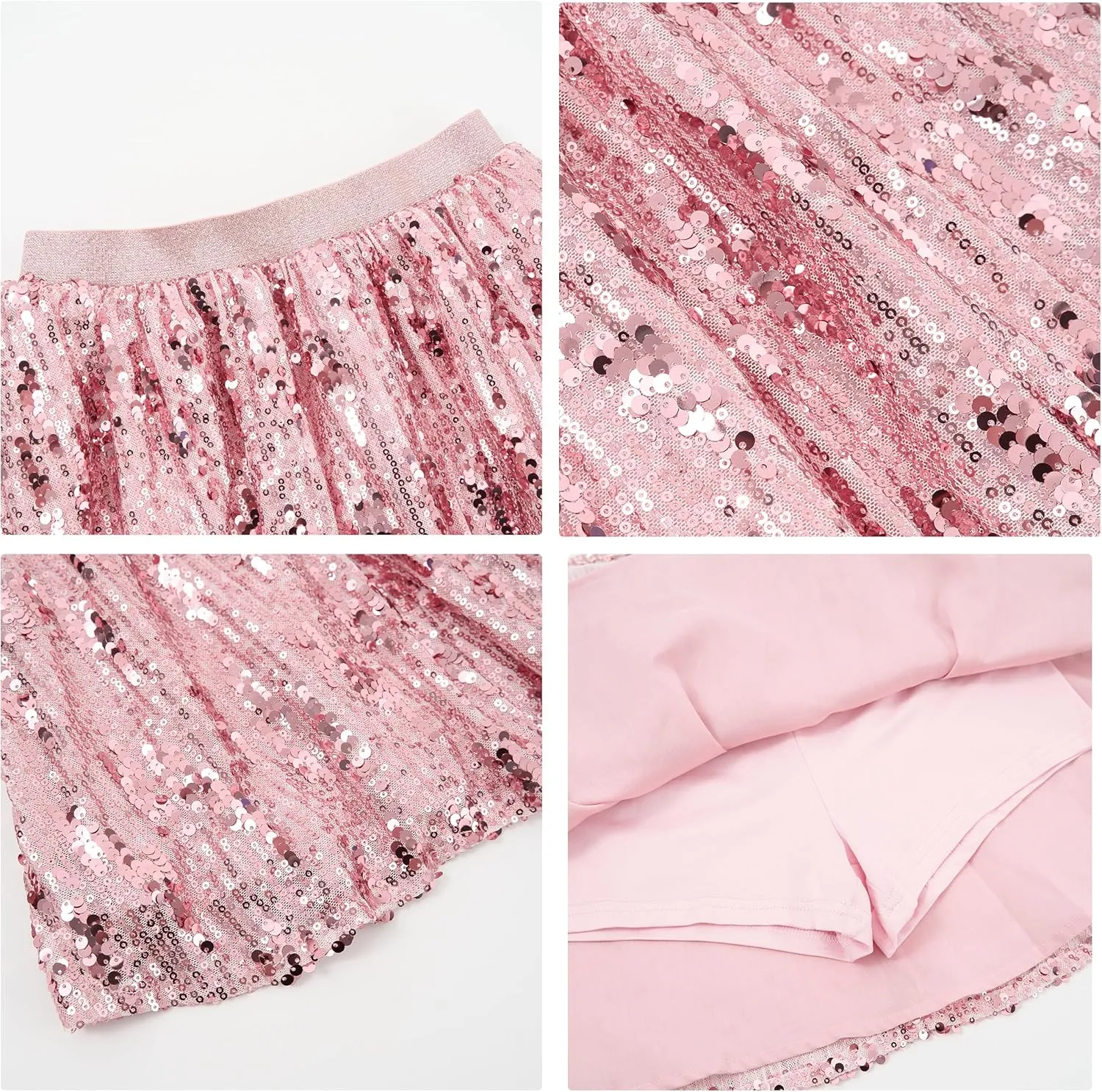 Rolanko Girls Sequin Skirt Elastic Waist Glitter Sparkly Skort with Lining Twirling Shiny Skirts for Kids Dance Party 5-12Y