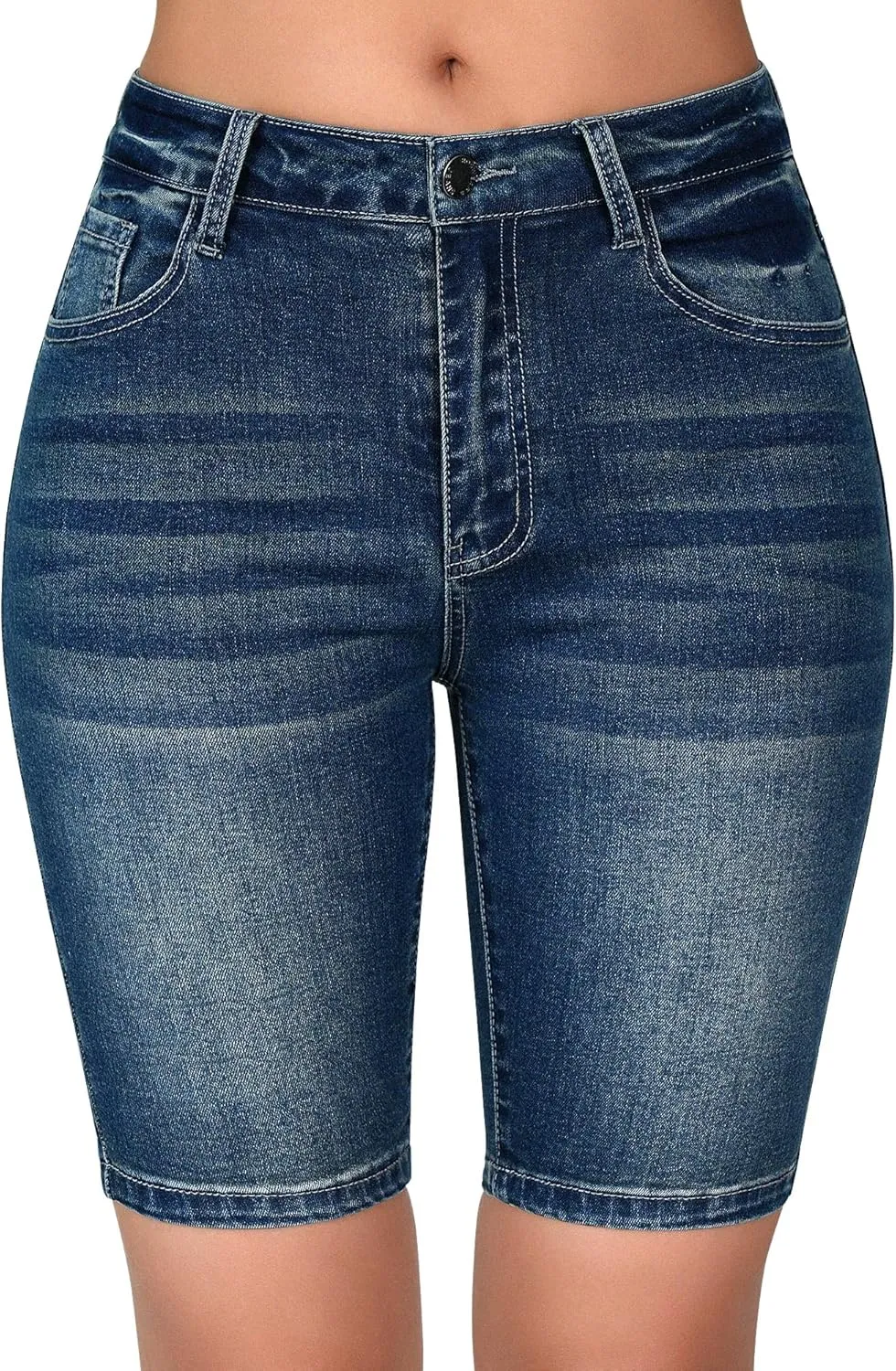 roswear Women's High Waisted Bermuda Shorts Stretchy Knee Length Jean Shorts