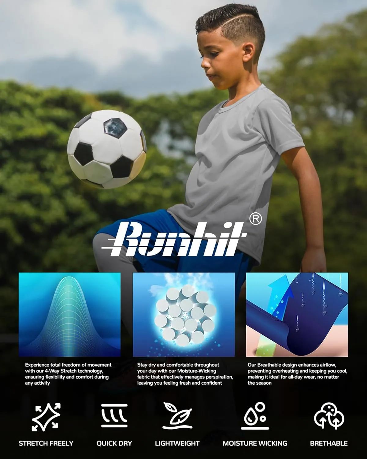 Runhit Boys Compression Shirt Short Sleeve Youth Basketball Undershirt Kids Quick Dry Athletic Base Layer T-Shirt