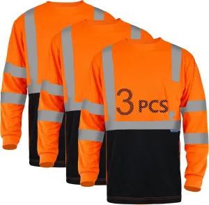 Safety Shirt Long Sleeve High Visibility Reflective Breathable T Shirt for Work Warehouse Construction Class 3