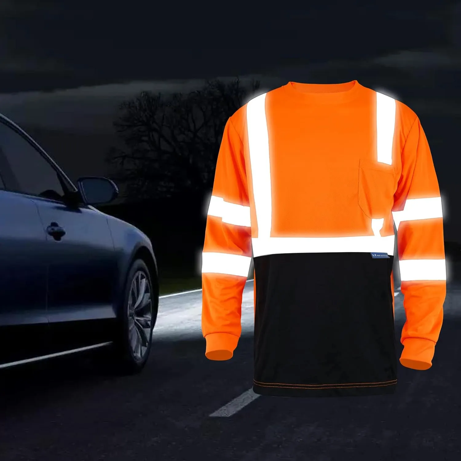 Safety Shirt Long Sleeve High Visibility Reflective Breathable T Shirt for Work Warehouse Construction Class 3