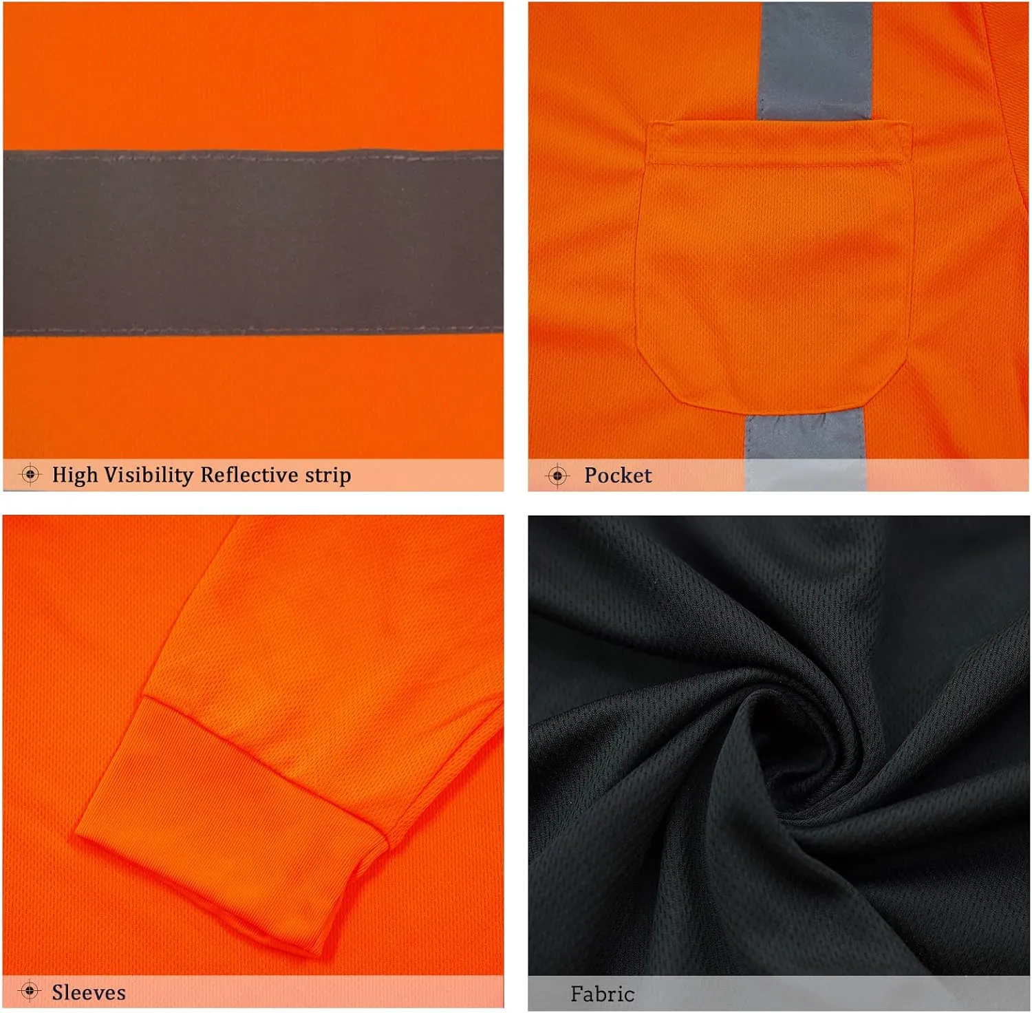Safety Shirt Long Sleeve High Visibility Reflective Breathable T Shirt for Work Warehouse Construction Class 3