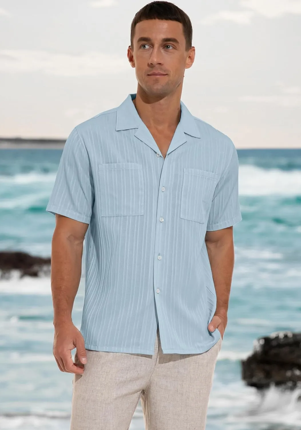 Sailwind Men's Short Sleeve Cuban Guayabera Shirt Relaxed Fit Shirt Casual Summer Beach Button Down Shirts
