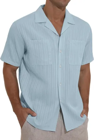 Sailwind Men's Short Sleeve Cuban Guayabera Shirt Relaxed Fit Shirt Casual Summer Beach Button Down Shirts