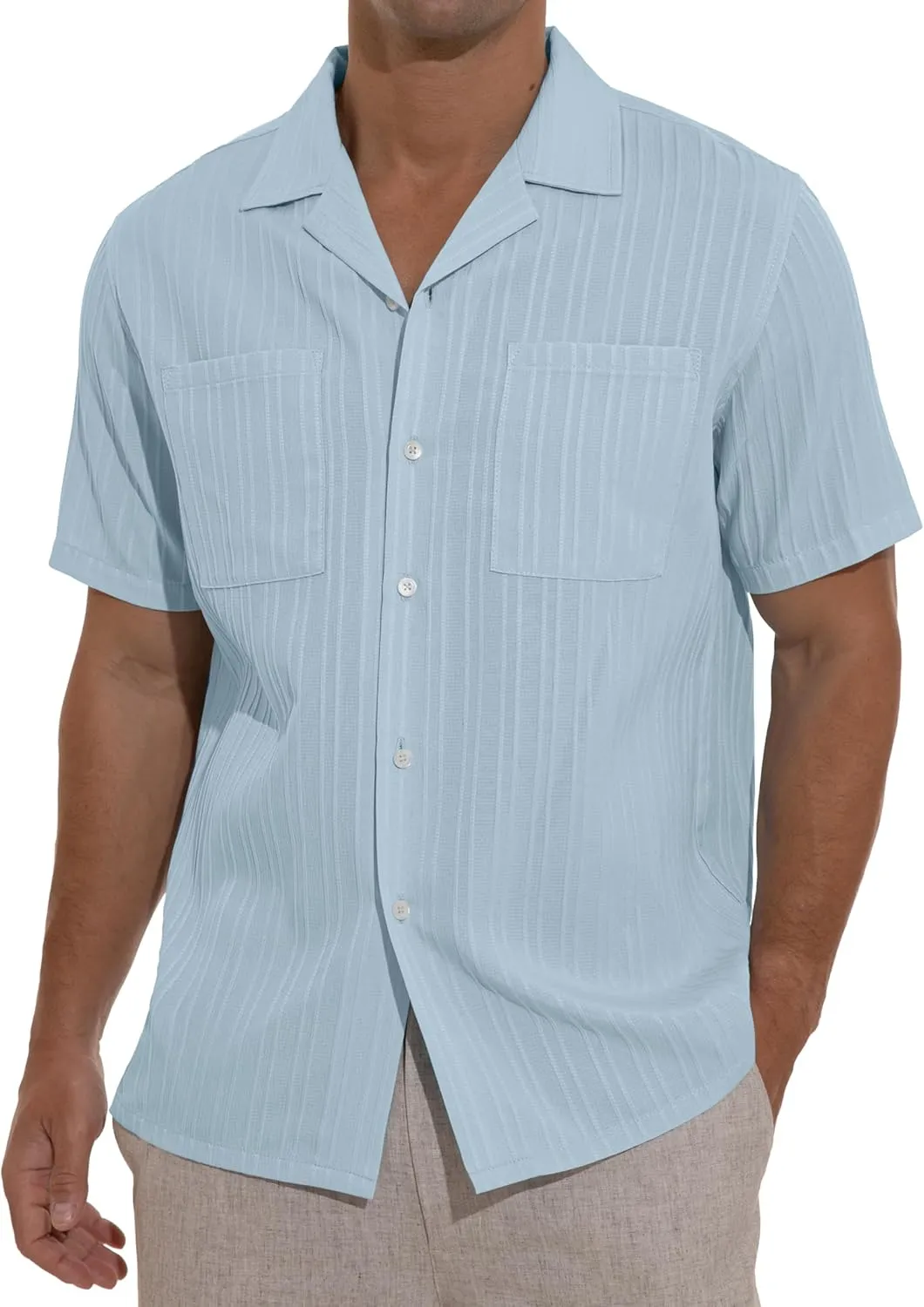 Sailwind Men's Short Sleeve Cuban Guayabera Shirt Relaxed Fit Shirt Casual Summer Beach Button Down Shirts