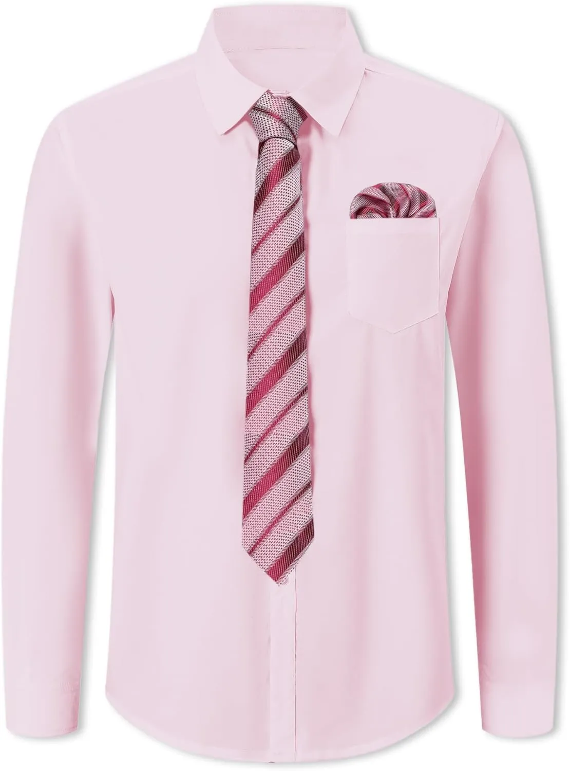 SANGTREE Mens Dress Shirt and Tie Set, Long Sleeve Button Down Shirt with Matching Tie and Handkerchief